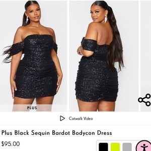 Prettylittlething Black Sequin Bardot Bodycon Dress